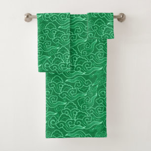 Vintage japanische Wolken, Jade Green  Badhandtuch Set