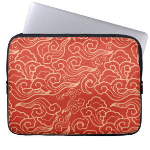 Vintage japanische Wolken, Korallenorange Laptopschutzhülle