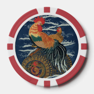 Vintage Japanischer Hahn Henne Drachen Kunst Pokerchips