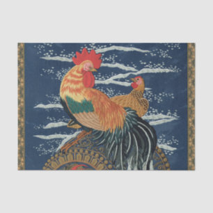Vintage Japanischer Hahn Henne Drachen Kunst Seidenpapier