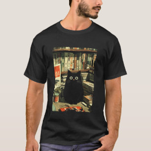 Vintage Japanischer Katzenbuchliebhaber Bibliothek T-Shirt