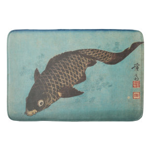 Vintage japanischer Koi-Fisch Ukiyo-e von Keisai E Badematte