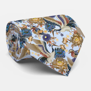 Vintage Japanischer Kranich Blaues Chrysantheme Hi Krawatte