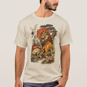 Vintage-Japanischer-Löwe-Kranich-Kunst - Retro-Lin T-Shirt