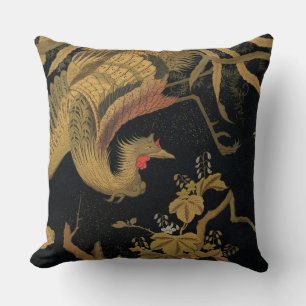 Vintage Japanischer Phoenix Gold Black Bird Kissen