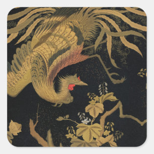 Vintage Japanischer Phoenix Gold Black Bird Quadratischer Aufkleber
