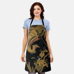 Vintage Japanischer Phoenix Gold Black Bird Schürze