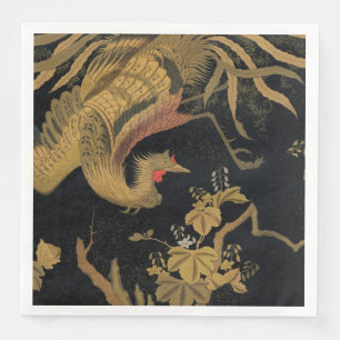 Vintage Japanischer Phoenix Gold Black Bird Serviette