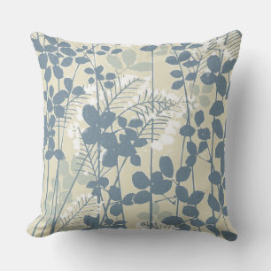 Vintage japanisches blaues botanisches Muster: Cre Kissen Für Draußen