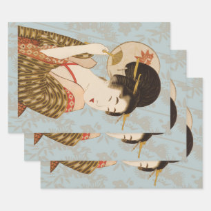 Vintage-Japanisches Geisha-Mädchen im Kimono mit F Geschenkpapier Set