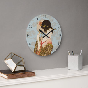 Vintage-Japanisches Geisha-Mädchen im Kimono mit F Große Wanduhr