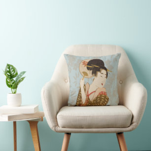 Vintage japanisches Geisha-Mädchen im Kimono mit F Kissen
