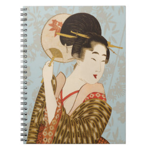 Vintage-Japanisches Geisha-Mädchen im Kimono mit F Notizblock