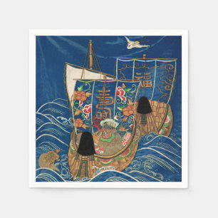 Vintage Japanisches Glücksschatzschiff G.A. Audsle Serviette