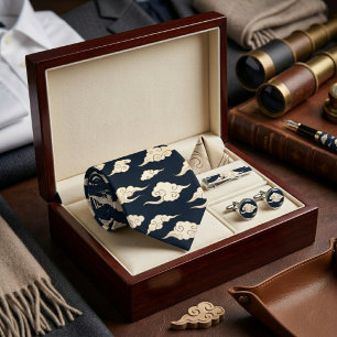 Vintage Japanisches Marine-Cloud-Muster Krawatte