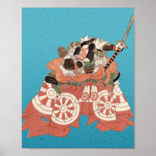Vintage japanisches Porträt - Krieger mit Schwert Poster