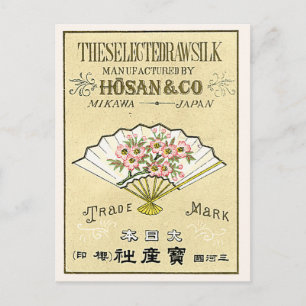 Vintage-Japanisches-Seidenetikett für Fans Postkarte