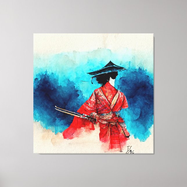 Vintage Japonais Samurai guerrier toile étirée (Recto)
