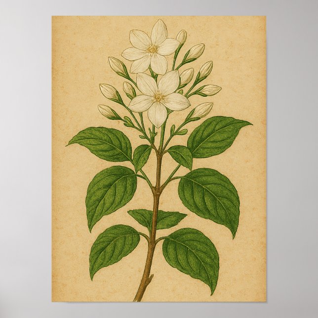 Vintage Jasmine on Weathered Paper Poster (Vorne)