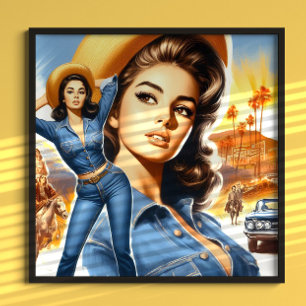Vintage Jeans Country-Frau Poster