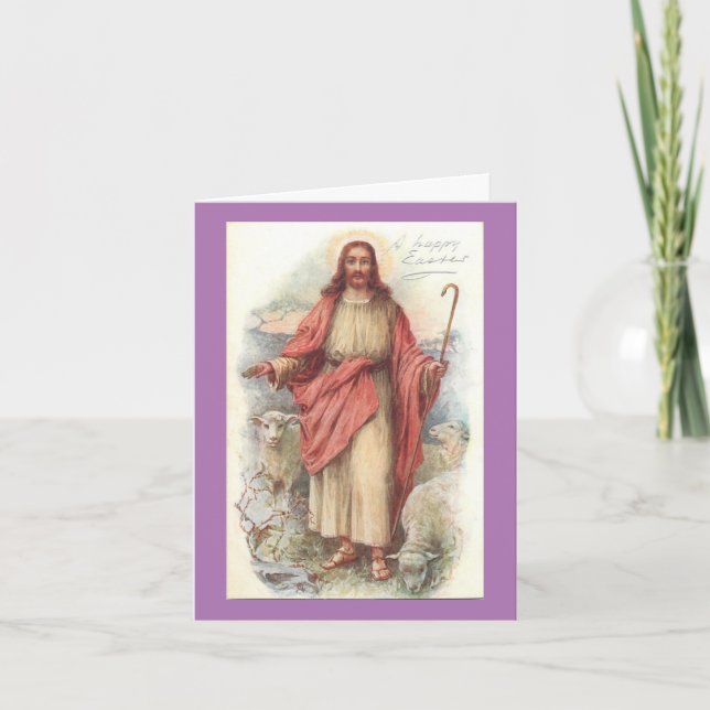 Vintage Jésus Avec Carte Mouton (Devant)