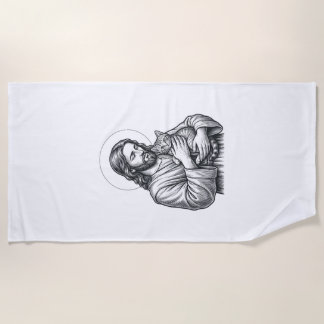 Vintage Jesus hält Katzen Gravur Grafik_1 Strandtuch