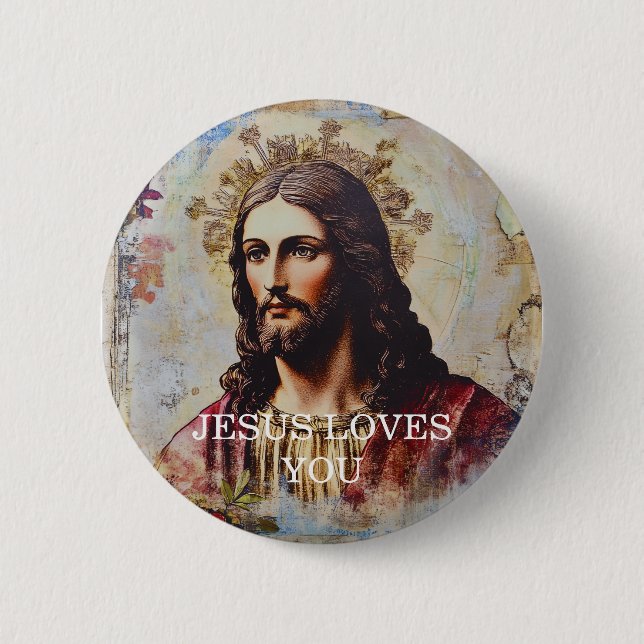 Vintage Jesus Loves You Button (Vorderseite)