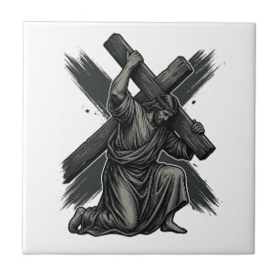 Vintage-Jesus-mit-Kreuz-tragend-christliche-Vektor Fliese