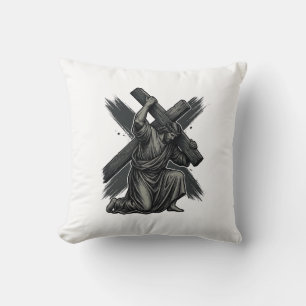 Vintage-Jesus-Tragekreuz-christliche-Vektor-Kunst Kissen