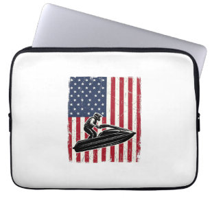 Vintage-Jet-Ski-Amerikanische-Flagge-Vektor-Shirt- Laptopschutzhülle