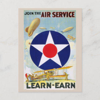 Vintage Join the Air Service Learn-Earn Postcard Postkarte