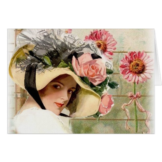 Vintage jolie dame en Casquette fleuri, (Devant horizontal)