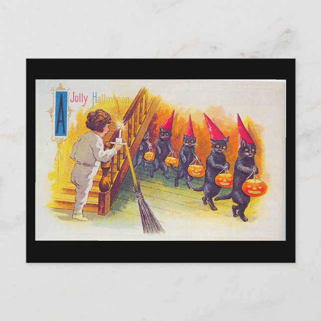 Vintage Jolly Carte Halloween Chats noirs (Devant)