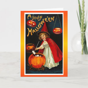 Vintage Jolly Halloween Red Witch Karte