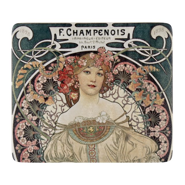 Vintage Jugendstil Alphonse Mucha Schneidebrett (Vorderseite)