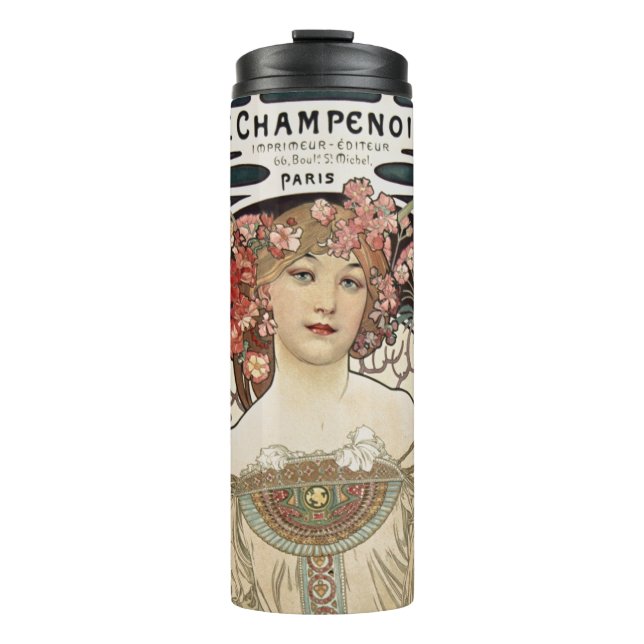 Vintage Jugendstil Alphonse Mucha Thermosbecher (Vorderseite)