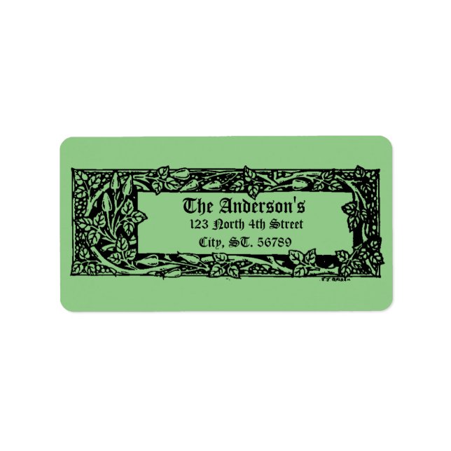 Vintage Jugendstil-Blumengrenze Adressaufkleber (Vorne)