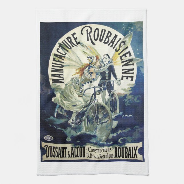Vintage Jugendstil-Fairies, Fahrrad Pierrot Moon Geschirrtuch (Vertikal)