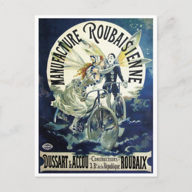Vintage Jugendstil-Fairies, Fahrrad Pierrot Moon Postkarte (Vorderseite)