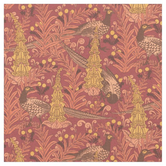 Vintage Jugendstil-Fasane und Foxhandmuster Stoff (Nahaufnahme)