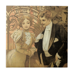 Vintage Jugendstil-Flirt-Kekse, Alphonse Mucha Fliese