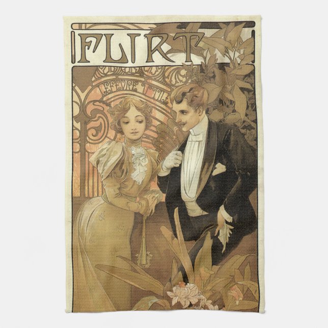 Vintage Jugendstil-Flirt-Kekse, Alphonse Mucha Geschirrtuch (Vertikal)