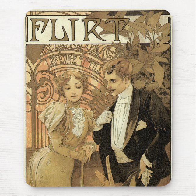Vintage Jugendstil-Flirt-Kekse, Alphonse Mucha Mousepad (Vorne)