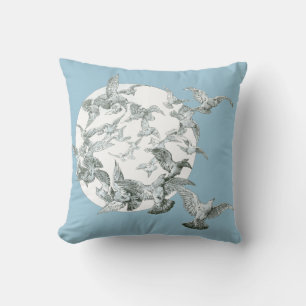 Vintage Jugendstil-Flock mit Vollmond Kissen