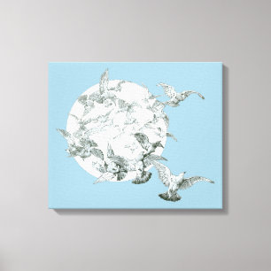 Vintage Jugendstil-Flock mit Vollmond Leinwanddruck