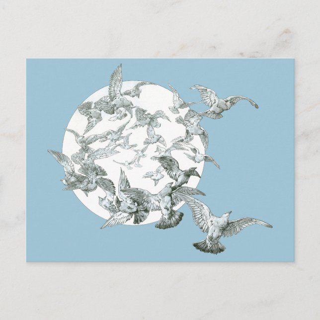 Vintage Jugendstil-Flock mit Vollmond Postkarte (Vorderseite)