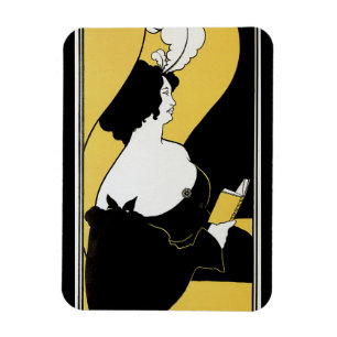Vintage Jugendstil-Frau, die ein gelbes Buch liest Magnet