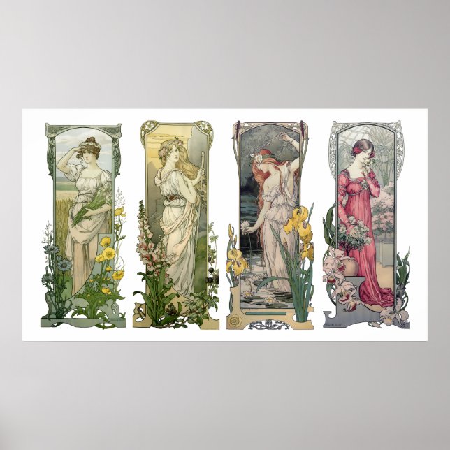 Vintage Jugendstil-Frauen mit Blume von Sonrel Poster (Vorne)