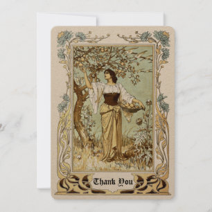Vintage Jugendstil-Girl Dankeskarte
