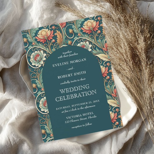 Vintage Jugendstil-Hochzeit Einladung (Vintage Art Nouveau floral pattern arch wedding Invitation)